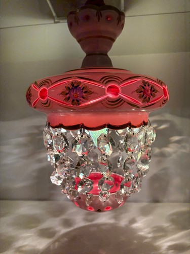 BOHEMIAN SWAG CHANDELIER MOSER WHITE CUT TO Cranberry CZECH HANGING LAMP - Picture 6 of 24