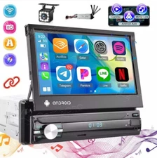 Carplay Android 13 Flip Out Car Stereo Single 1 Din 7" Radio GPS Navi Wifi +Cam