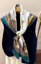 35"x35"Classic Carriage Print Pure Mulberry Satin Silk14momme Scarf 88x88cm5-102