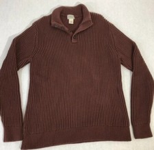 Mens L L Bean 1/4 Button Front Fisherman Sweater 100 Cotton Size LG