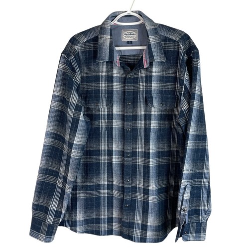 Flag & Anthem Mens Pearl Snap Shacket Shirt Jacket XL Blue Plaid Polyester Heavy