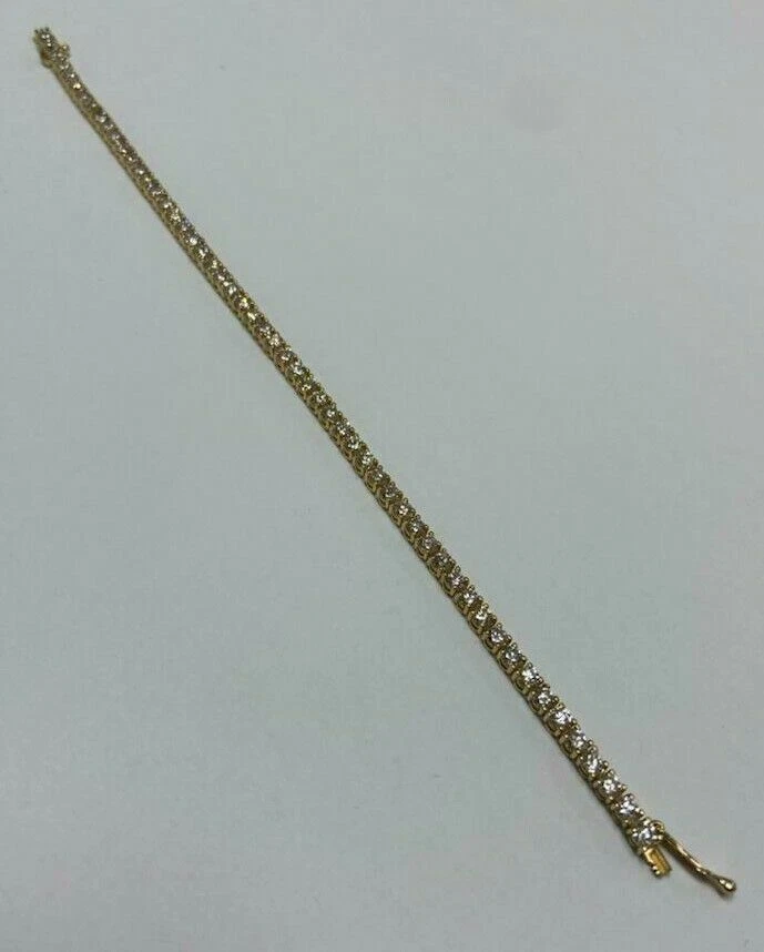 Brazalete de tenis de diamantes redondo creado en laboratorio de oro amarillo de 14 K de 5,4 quilates para mujer 7,5 Foto 2 de 4