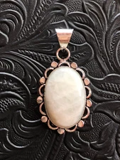 Artisan Southwest Iridescent Moonstone Pendant Flower Bezel 1.5"