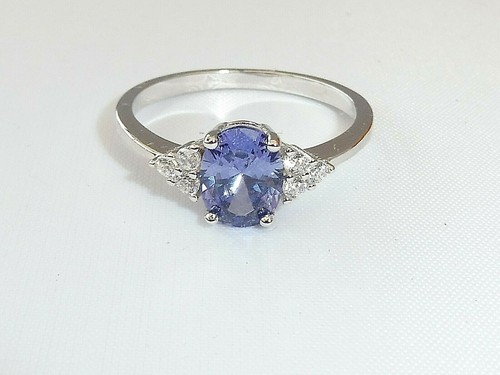 Hand Made Ladies 925 Sterling Silver Oval Cut Tanzanite and White Sapphire Ring - Picture 7 of 10