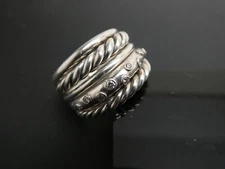 David Yurman Stax FIVE Row Sterling Silver 925 & Diamond Band RING Size 7