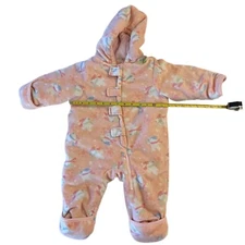 Infant Snowsuit CUDDLE BEAR 6-12 Months Baby Bunting Warm Fleece Hooded Pink
