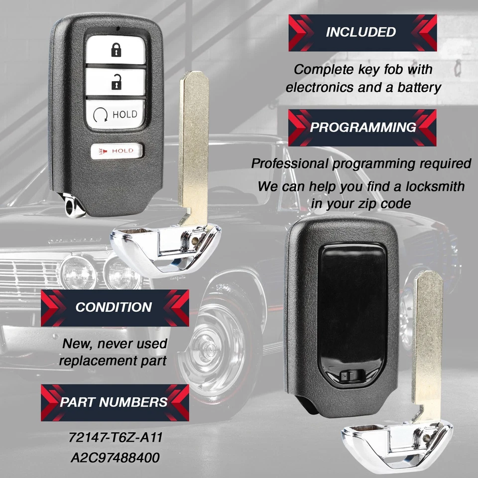 Key Fob Remote Start Replacement for 2017 2018 2019 Honda Ridgeline A2C97488400 Foto 4 de 4