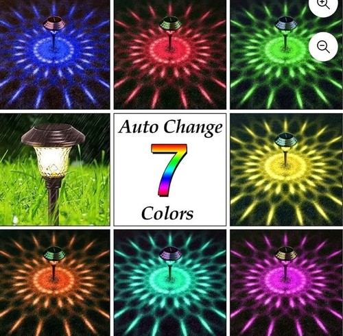 Solar Powered Outdoor Lights 8 Pc Set Black PVC 8 Colors Frost Heat Water Proof - Picture 4 of 13