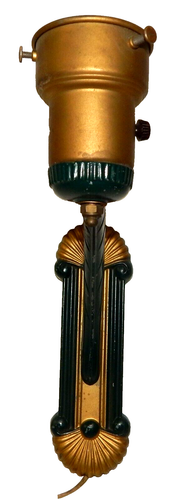 Vintage Art Deco Gold & Grün Gussmetall Wandleuchte Leuchte schnurgebundene Lampe