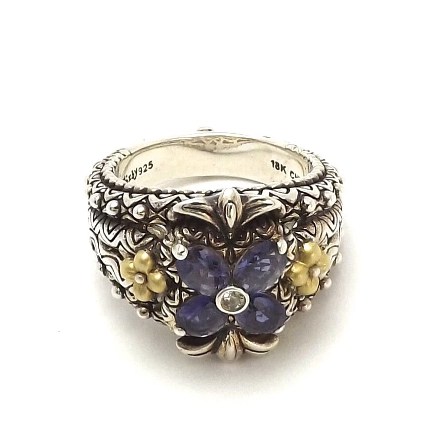 Anillo Flor Jezabel Topacio Blanco Iolita Plata Esterlina Oro 18k Barbara Bixby s8 Foto 2 de 4