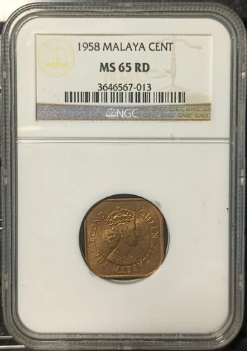 MALAYA CENT 1958 NGC MS65RD. 