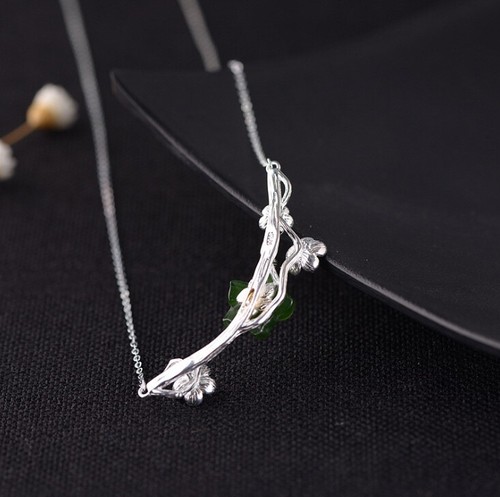 I05 Collier Blütenzweig aus Sterling Silber 925 mit Blüte aus grünem Jaspis - Bild 4 von 7