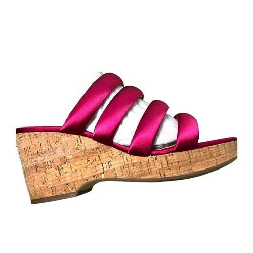 Sandali donna Sam Edelman rosso raso cinturino punta aperta sughero zeppa taglia 10 M nuovi con scatola - Foto 4 di 14
