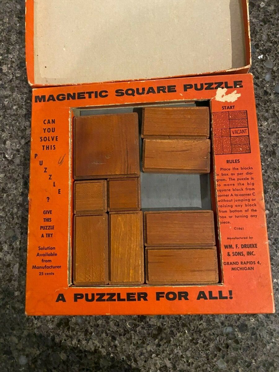 Dureke & Sons Wood Magnetic Square Solitaire Puzzle 1961