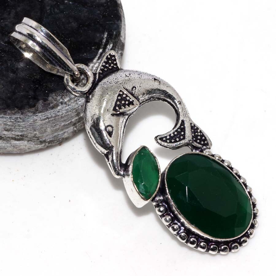 Green Onyx 925 Silver Plated Handmade Gemstone Pendant 2.3 Inches New Arrival Jewelry Piece JW