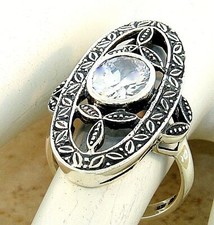 ANTIQUE STYLE 925 STERLING SILVER 3.3 CARAT CUBIC ZIRCONIA FILIGREE RING 1049