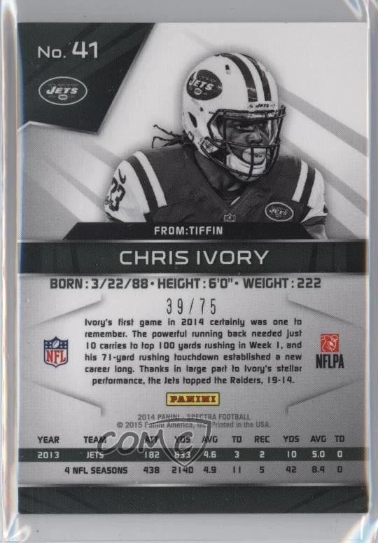 2014 Panini Spectra /75 Chris Ivory #41 - Image 2 of 2