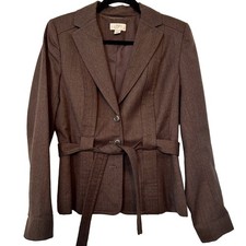 Ann Taylor Loft Blazer Jacket Dark Brown 100 Wool 3 Buttons Tie Waist Size 6