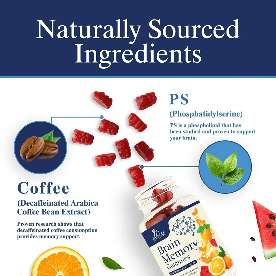 Suplementos cerebrales gomitas para memoria, enfoque, concentración - vitamina gomosa cerebral Foto 3 de 4