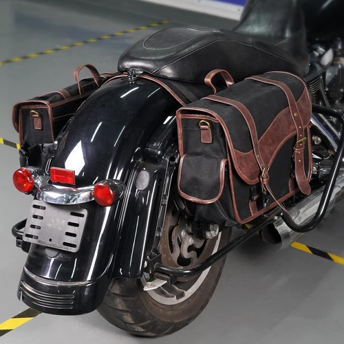 Bolsas de sillín de motocicleta, alforjas de lona encerada al óleo vintage para motocicleta - Imagen 8 de 9