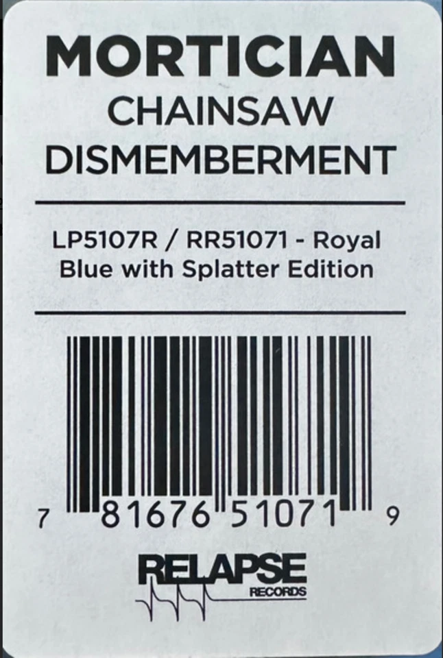 Mortician - Chainsaw Dismemberment LP 2023 Relapse - RR6423 [2x Royal Blue] NEW - Image 4 of 4