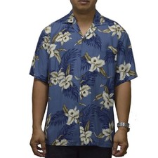  B4 Authentic Koko Designed in Hawaii Rayon Hawaiian Blue Orchid Shirt L XL