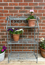 Country Grey Three Tier Ornate Metal Outdoor Plant Stand Garden Planter Shelves