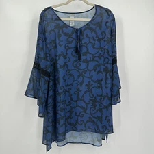 Catherines Women Sheer Bell Sleeve Top Size 1X Flowy Lightweight Feminine Dressy