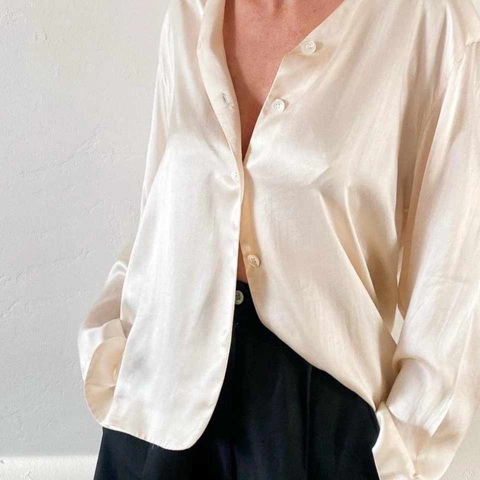 Vintage Rena Rowan 100% Silk Blouse Fairy Core Size 12 Button Up Ivory Y2K  - Image 2 of 4