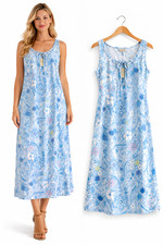 New Sigrid Olsen Rayon Tank Dress Size 10 Blue Flroal Long Ruffle