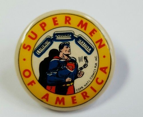Vintage Supermen Of America Superman Comic Book Superhero Pin Pinback Button !!!