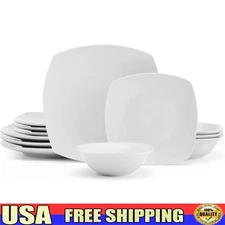 12-Piece Square Dinnerware Set Porcelain Dishwasher Safe Modern Tableware New
