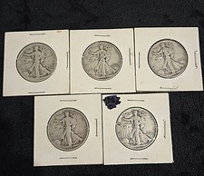  Lot of 5 Walking Liberty Half Dollars - 90 Silver Varied Mints
