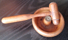 Vintage Wood & Metal Nutcracker Set w/Bowl & Wooden Hammer/Mallet