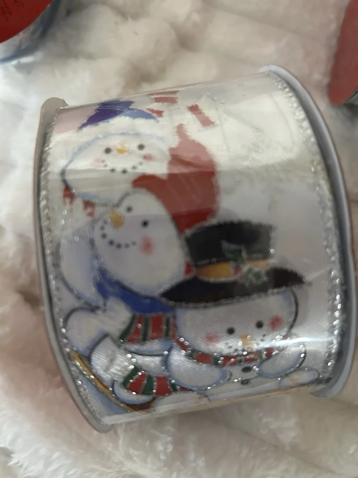3 - 30 Foot Wired Christmas Ribbon 3” Wide .  3 Snowmen Rolls - Image 2 of 4