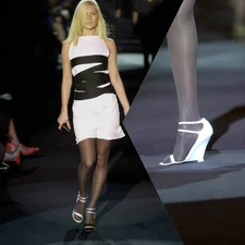 !NEW S/S 2001 Yves Saint Laurent by Tom Ford Runway White Double Straps Heels