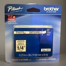 Brother TZe-211 1/4" Black on White P-touch Tape 6mm, TZe211, TZ211, TZ-211