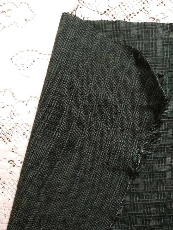 REMNANT Dark Green Homespun Style Cotton Fabric 13x23" Basket Weave Design - Image 3 of 4