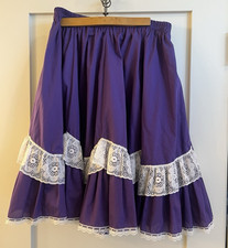 Vintage Unbranded Purple Square Dancing Skirt Rockabilly Ruffle l Lace M