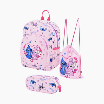 Disney Stitch & Angel Rucksack Set 3-teilig Rosa Turnbeutel Mäppchen Neu