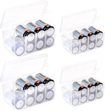 GlossyEnd Set of 4 - Two C and D Battery Storage Box, C - D, Clear 