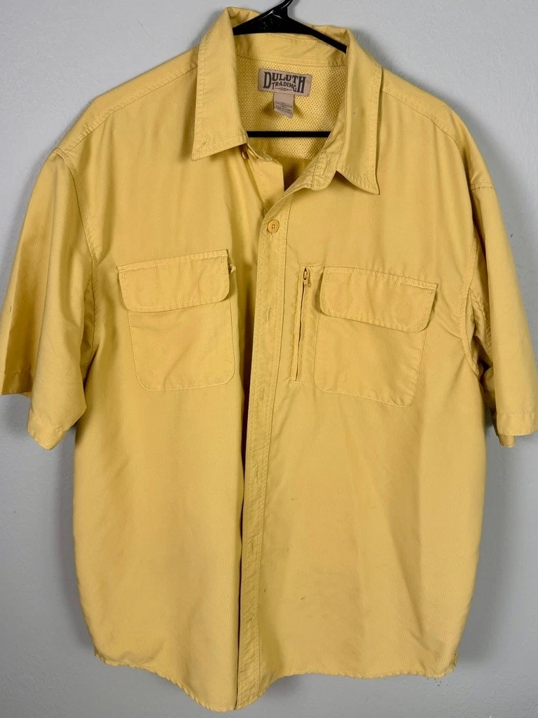 Duluth Trading Co CoolPlus Shirt Mens XL Yellow Short Sleeve Fishing Outdoor