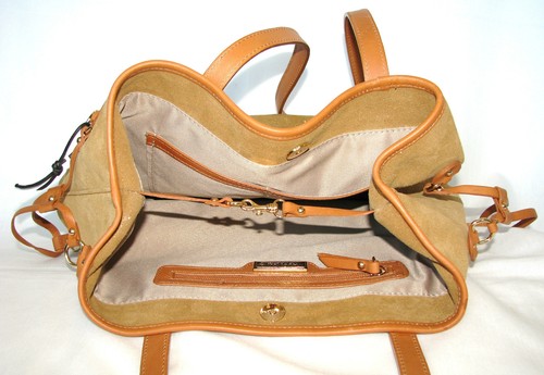 New-Valentina Oro Metálico Ante + Coñac Cuero Recortar E/W Bolsa Mano Bag-Italy - Imagen 10 de 10