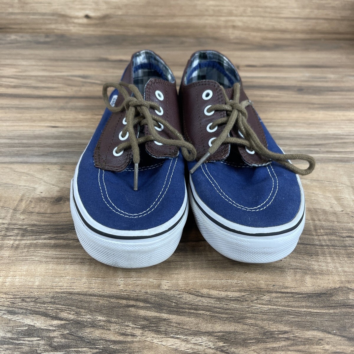 Brigata brand new Vans men’s size 10 1/2 Women’s size 12 VANS Brigata Blue Leather Plaid Skate Shoes Sneakers Size 4Y  main image 2