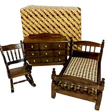Concord Miniatures twin bed dresser rocking chair NEW NOS bedroom set wood L