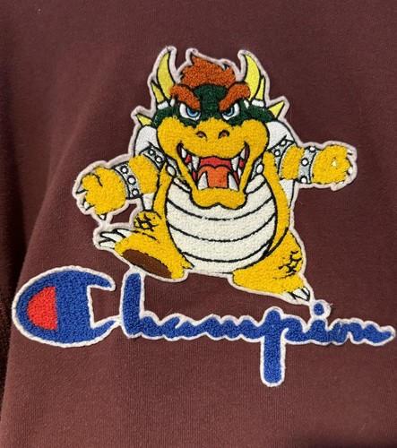Champion X Super Mario Bowser Hoodie Youth Medium Weave Kanji Rare - Picture 2 of 5