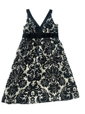Ann Taylor Loft- Black/White Floral Sundress Babydoll Zip Up Satin Feel