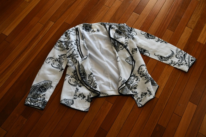 Chicos Jacket Sz 0 Women White & Blue Paisley Spring Summer Linen