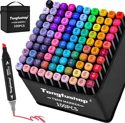 Tongfushop 100 Pennarelli + due penne, a doppia punta, professionali da disegno