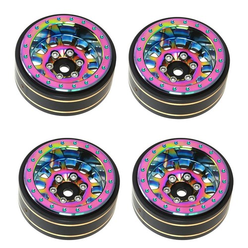 4Pcs 1.1inches Brass Beadlock Wheel Hub Rims for Axial SCX24 1/24 RC Crawler Car